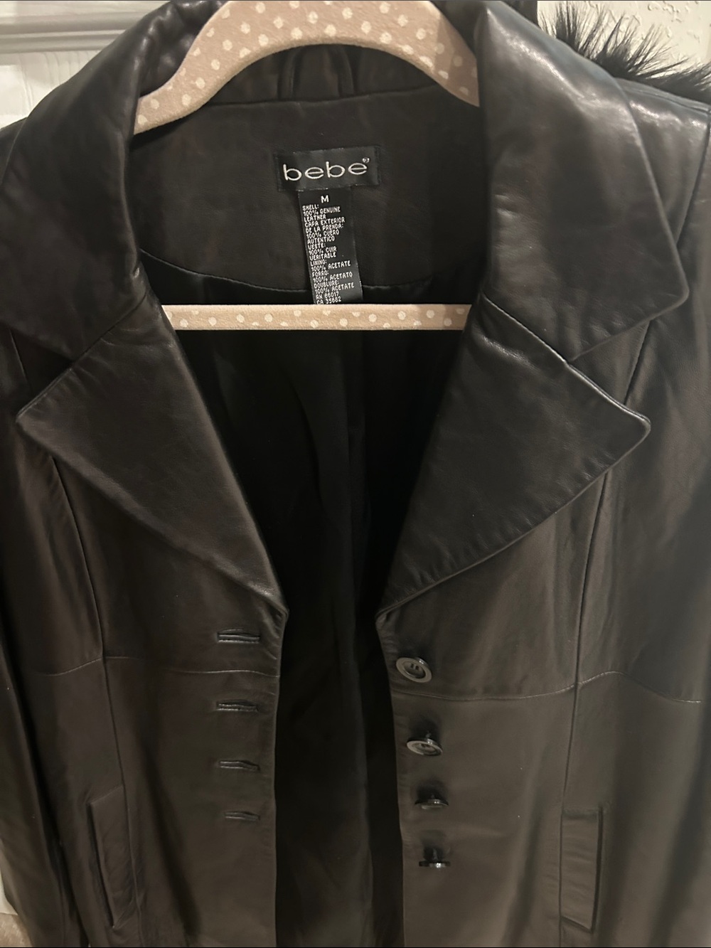 bebe Black Leather Button-Front Jacket